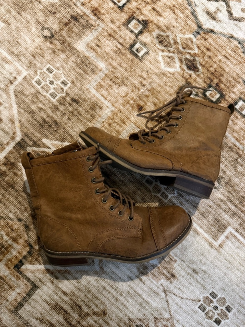 Madden Girl Tan Lace-Up Combat Boots